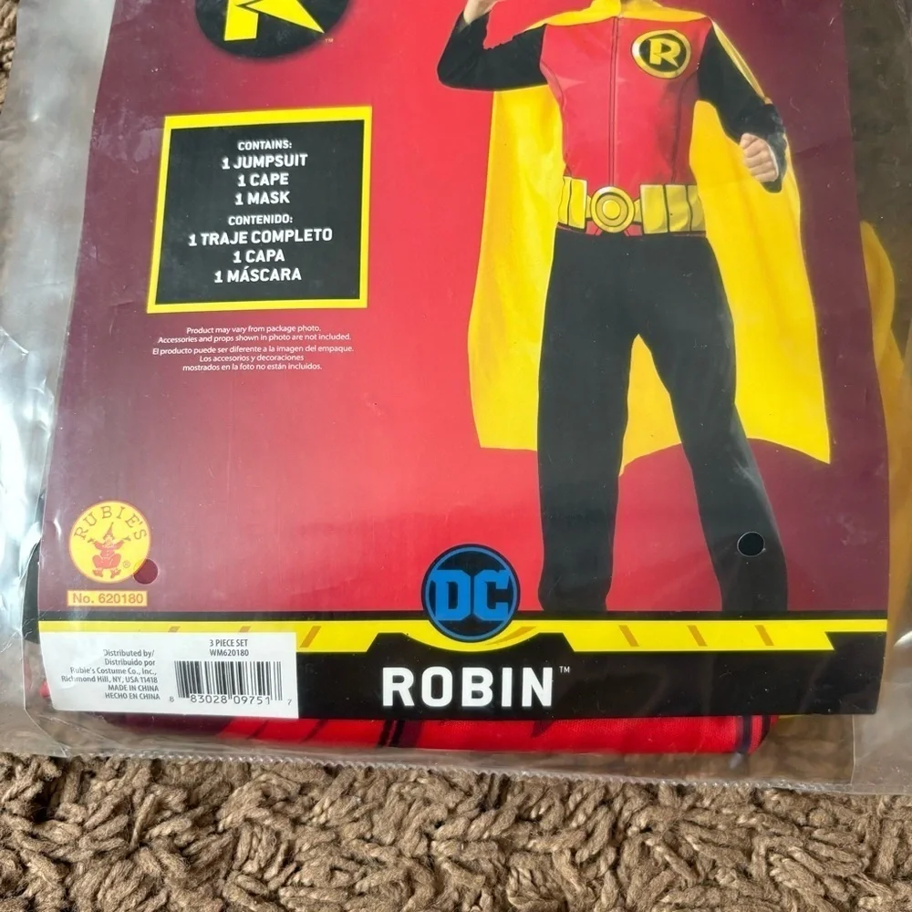 DC Comics Robin Kids Costume - Red, Yellow, Black Small 4-6 NEW Batman Halloween
